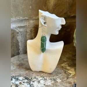 Silver Wire Pendulum Aventurine Stone Earrings